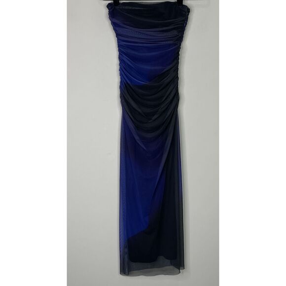 Zara Midnight Blue and Black Ruched Midi Dress - Picture 1 of 7
